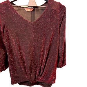Amana black with red metallic shimmer fabric long sleeve knitted top siz…